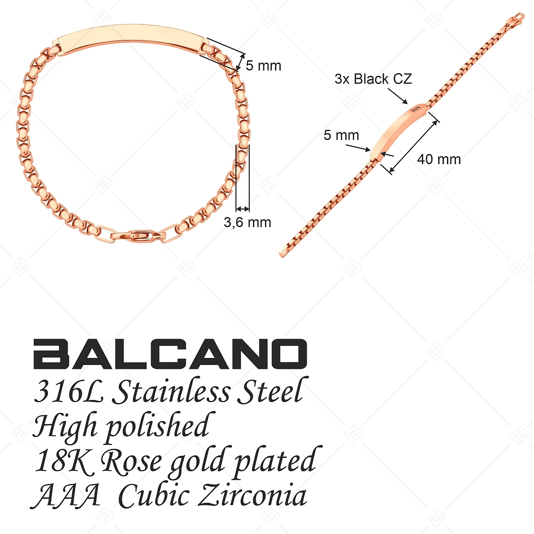 BALCANO - Morgan / Gravírozható nemesacél karkötő fekete cirkóniával és 18K rozé arany bevonattal (441489EG96)