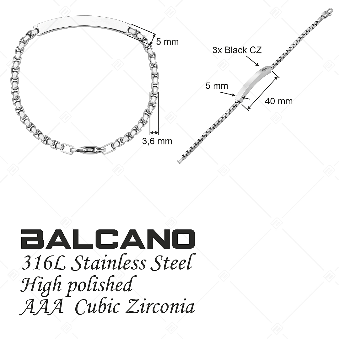 BALCANO - Morgan / Gravírozható nemesacél karkötő fekete cirkóniával és magasfényű polírozással (441489EG97)
