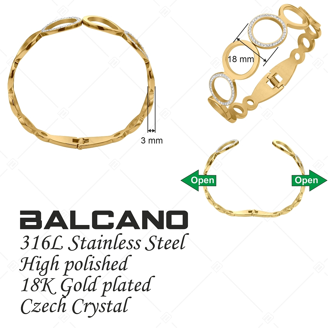 BALCANO - Belle / Nemesacél karperec magasfényű polírozással kristályokkal, és 18K arany bevonattal (441490BC88)