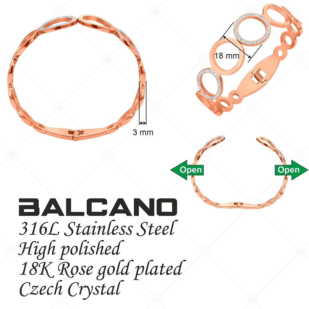 BALCANO - Belle / Nemesacél karperec magasfényű polírozással kristályokkal, és 18K rozé arany bevonattal (441490BC96)