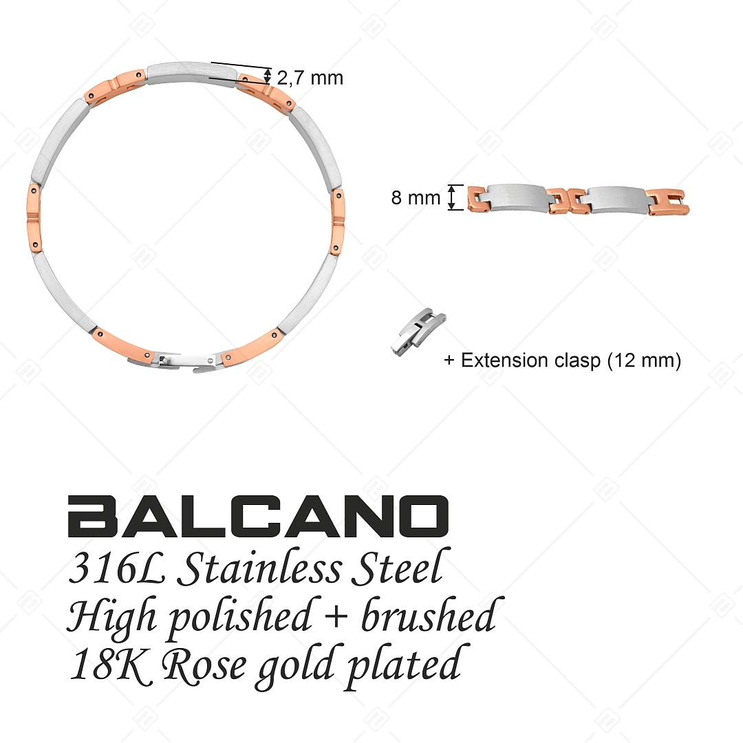 BALCANO - Hailey / Nemesacél karkötő selyemfényű csiszolással és 18K rozé arany bevonatú "H" forma mintával (441491BC96)