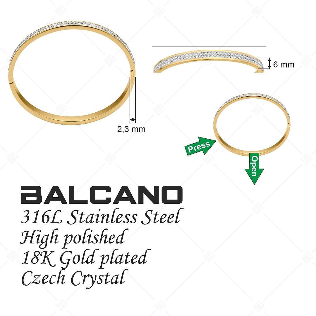 BALCANO - Yvette / Kristályokkal dupla sorban díszített nemesacél karperec 18K arany bevonattal (441495BC88)