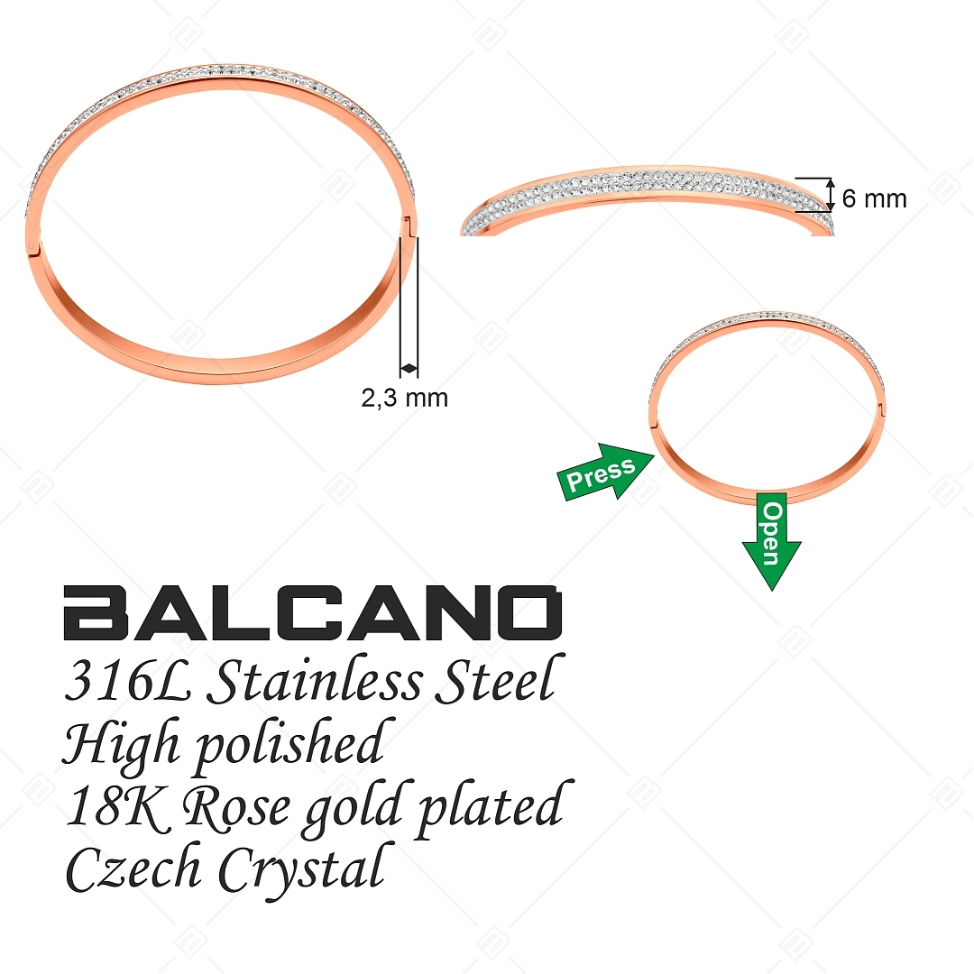 BALCANO - Yvette / Kristályokkal dupla sorban díszített nemesacél karperec 18K rozé arany bevonattal (441495BC96)