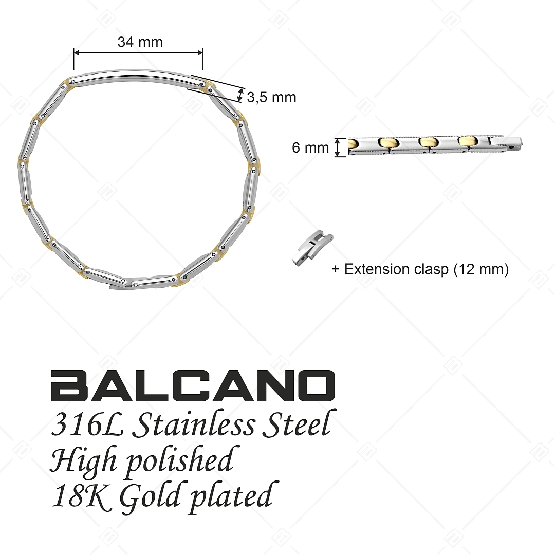 BALCANO - Taylor / Gravírozható, kerekített nemesacél karkötő magasfényű polírozással és 18K arany bevonattal (441497BL88)