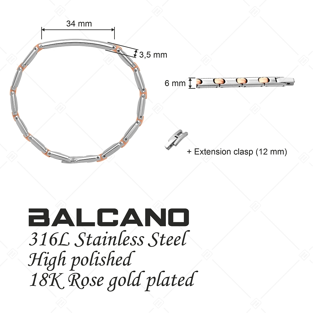BALCANO - Taylor / Gravírozható, kerekített nemesacél karkötő magasfényű polírozással és 18K rozé arany bevonattal (441497BL96)