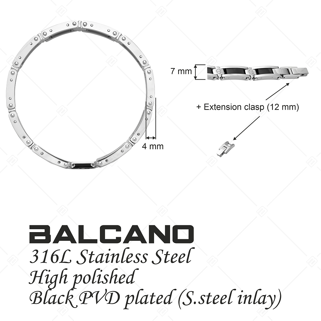 BALCANO - Robin / Nemesacél karkötő fekete PVD bevonatú betétekkel (441498BL97)