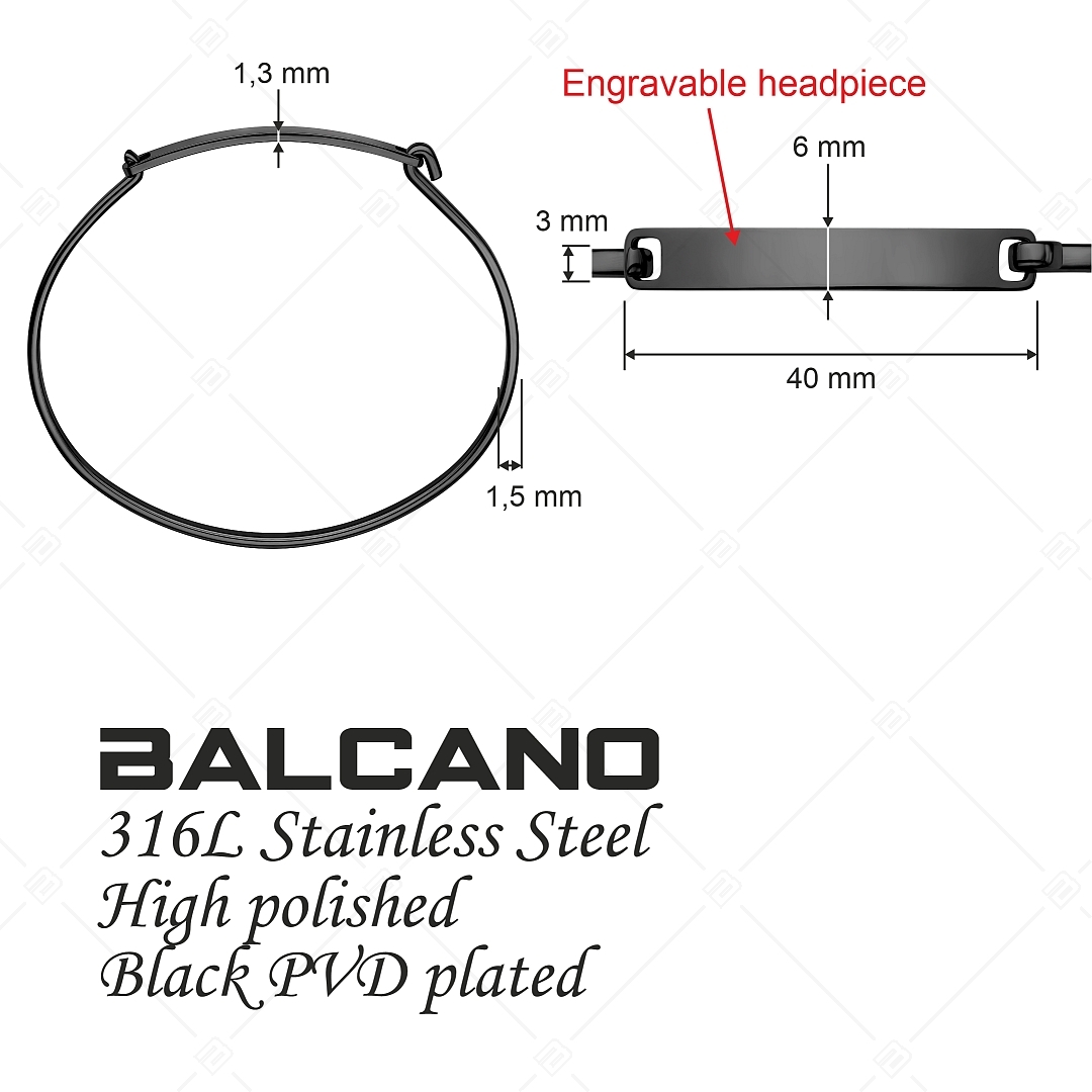 BALCANO - Clara / Minimál stílusú nemesacél karperec magasfényű polírozással, fekete PVD bevonattal (441499BC11)