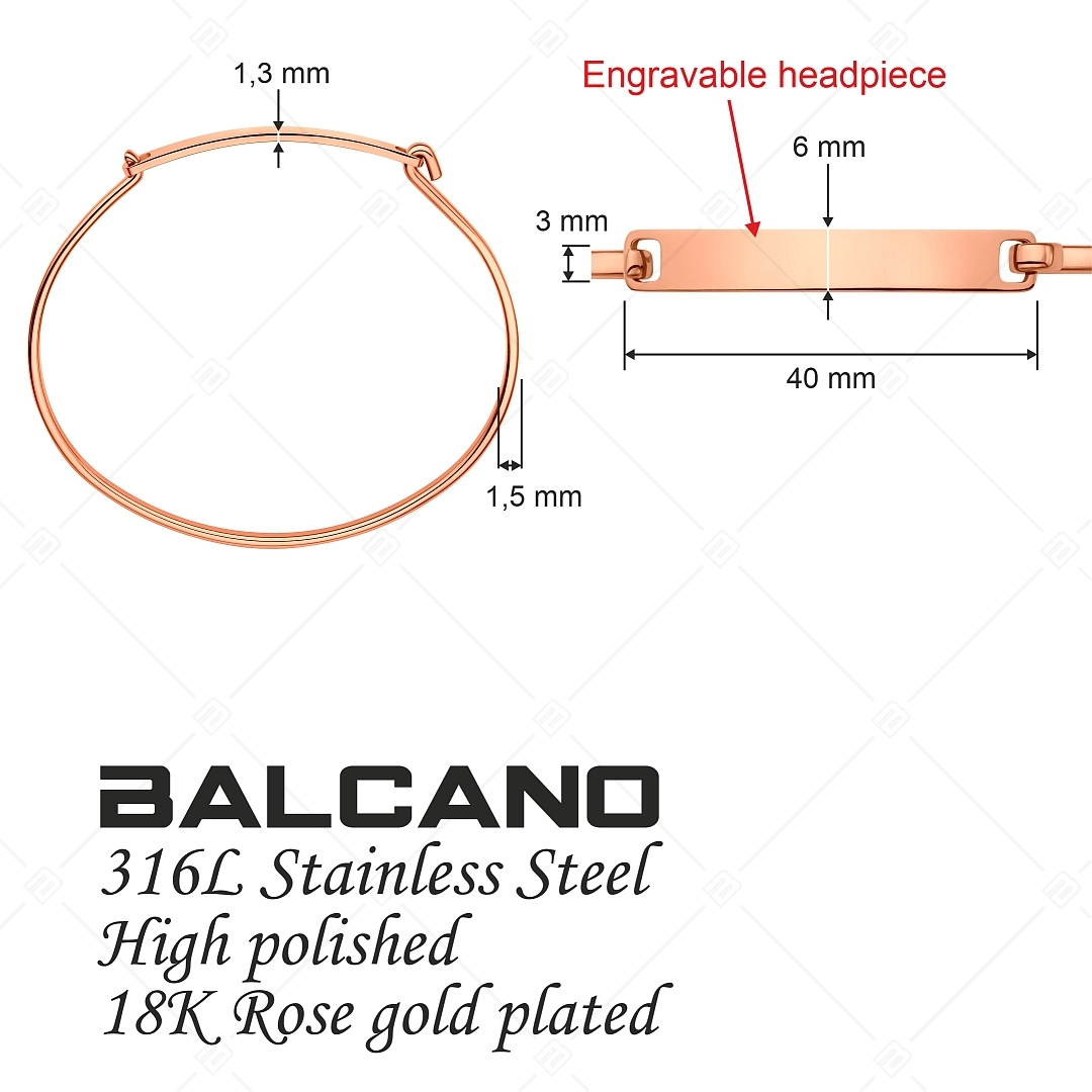 BALCANO - Clara / Minimál stílusú nemesacél karperec magasfényű polírozással, 18K rozé arany bevonattal (441499BC96)