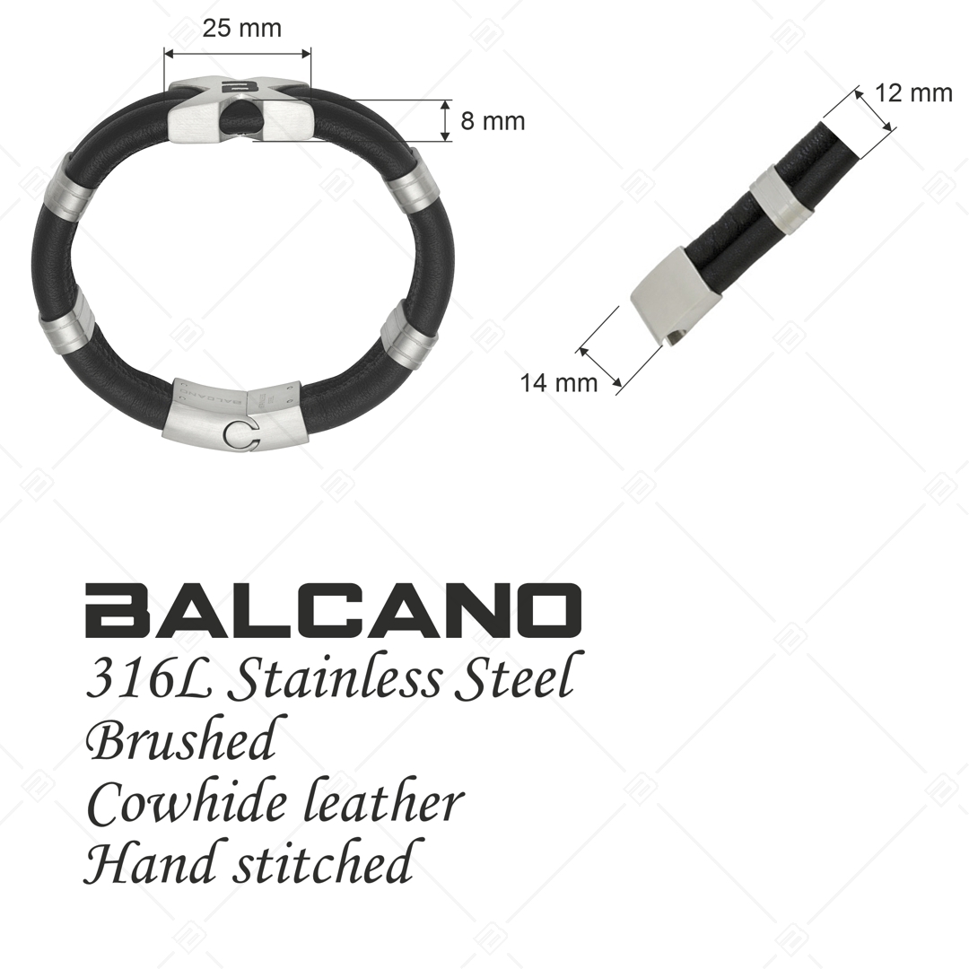 BALCANO - Xman / Dupla soros varrott marhabőr karkötő X alakú nemesacél fejrésszel (442008BL99)