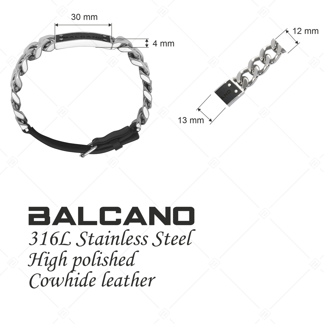 BALCANO - Leather Curb / Nemesacél pancer karkötő bőr berakásos fejrésszel (442012BL99)