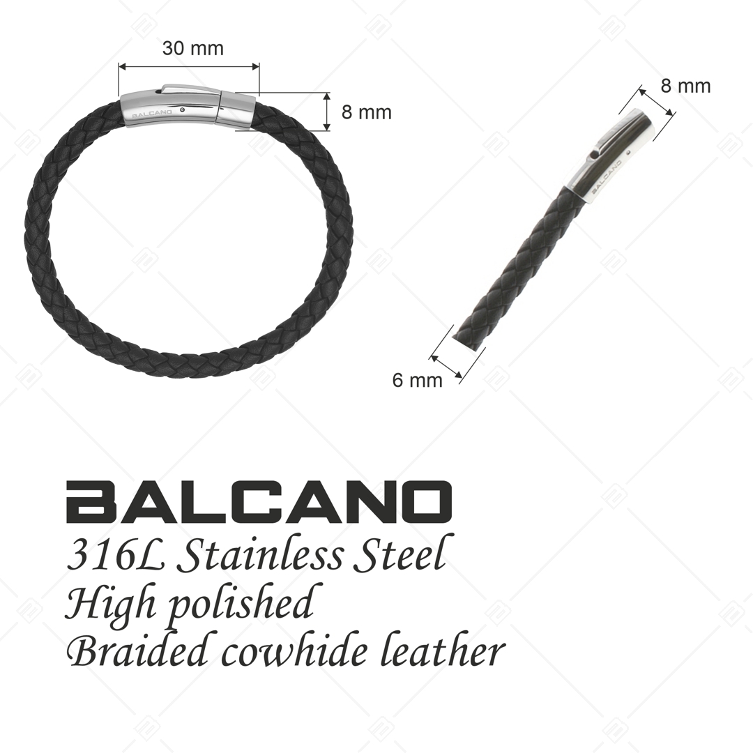 BALCANO - Trenzado / Fonott bőr karkötő hengeres nemesacél csattal (442015BL99)