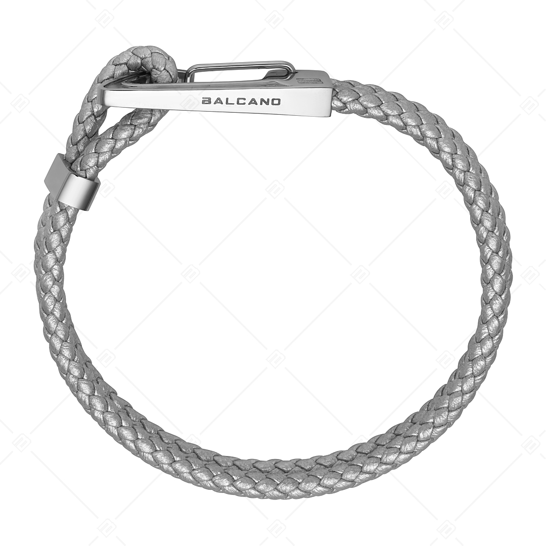 BALCANO - Enzo / Ezüst színű dupla fonott bőr karkötő egyedi nemesacél csattal (442016BL99)