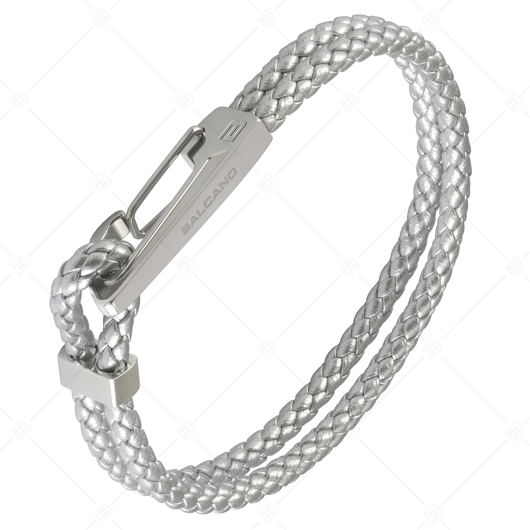 BALCANO - Enzo / Ezüst színű dupla fonott bőr karkötő egyedi nemesacél csattal (442016BL99)