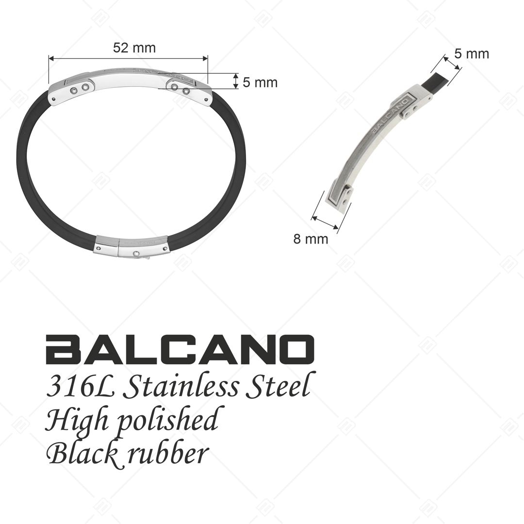 BALCANO - Franco / Fekete kaucsuk karkötő elegáns nemesacél fejrésszel (442018BL99)