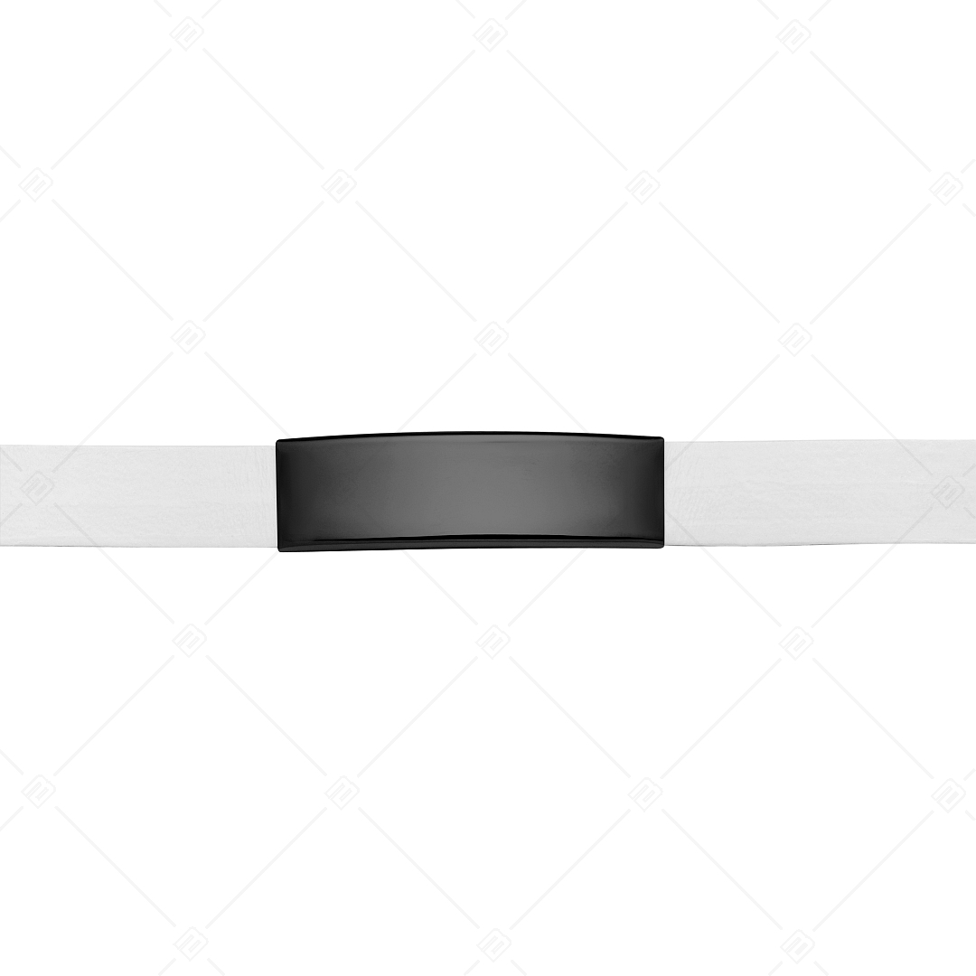 BALCANO - Fehér bőr karkötő, gravírozható, téglalap alakú fekete PVD bevonatú nemesacél fejrésszel (551011LT00)