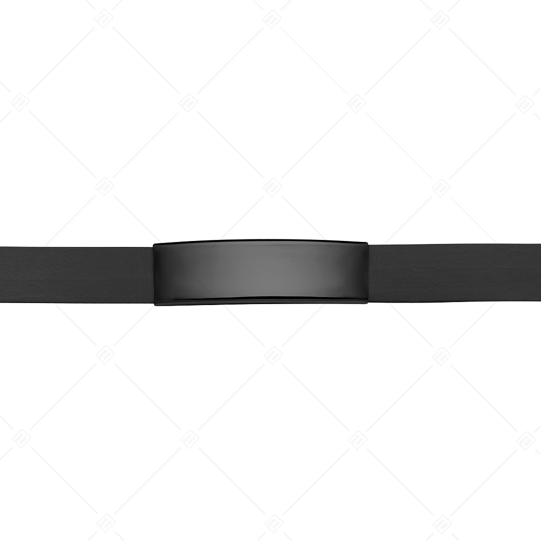BALCANO - Fekete bőr karkötő, gravírozható, téglalap alakú fekete PVD bevonatú nemesacél fejrésszel (551011LT11)