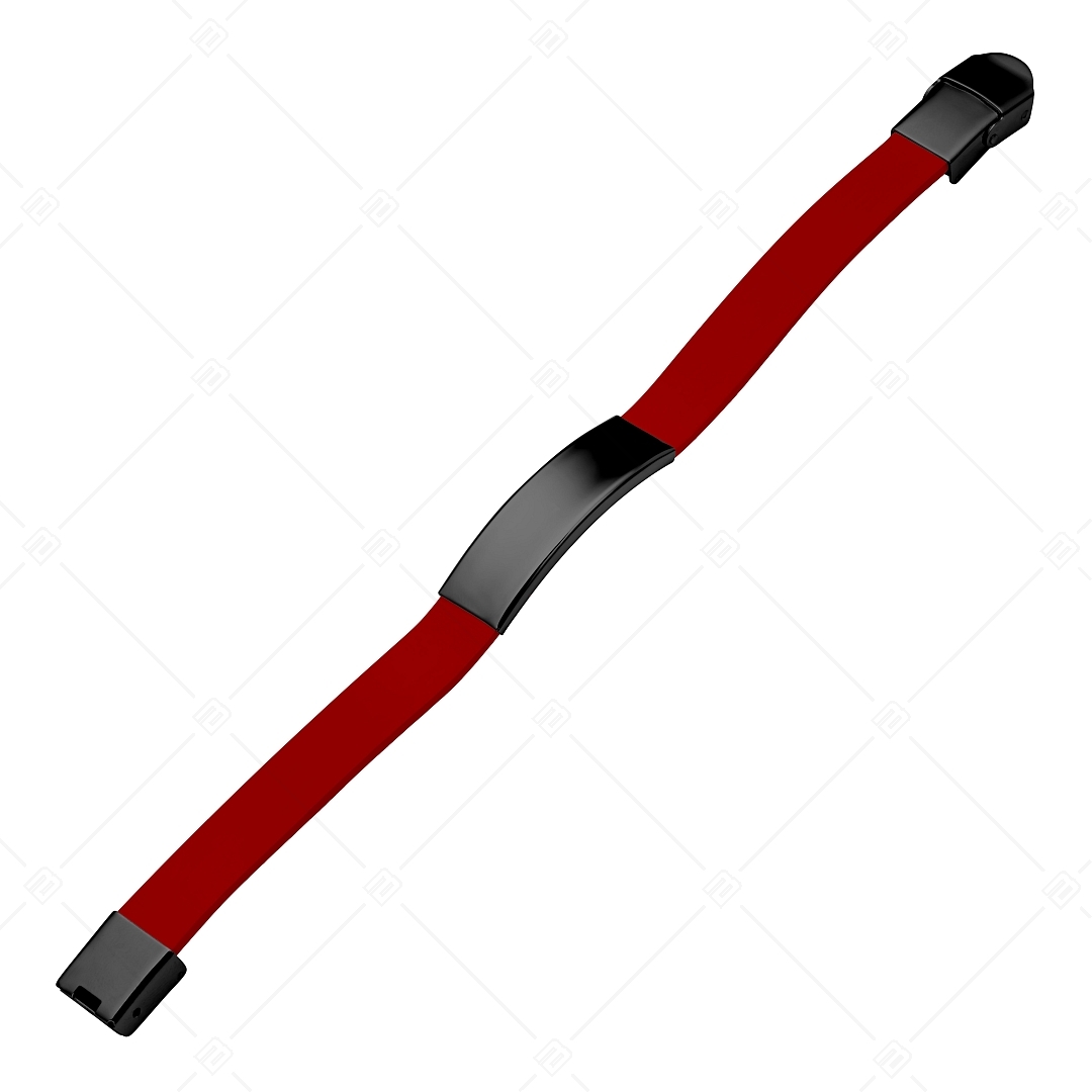 BALCANO - Piros bőr karkötő, gravírozható, téglalap alakú fekete PVD bevonatú nemesacél fejrésszel (551011LT22)