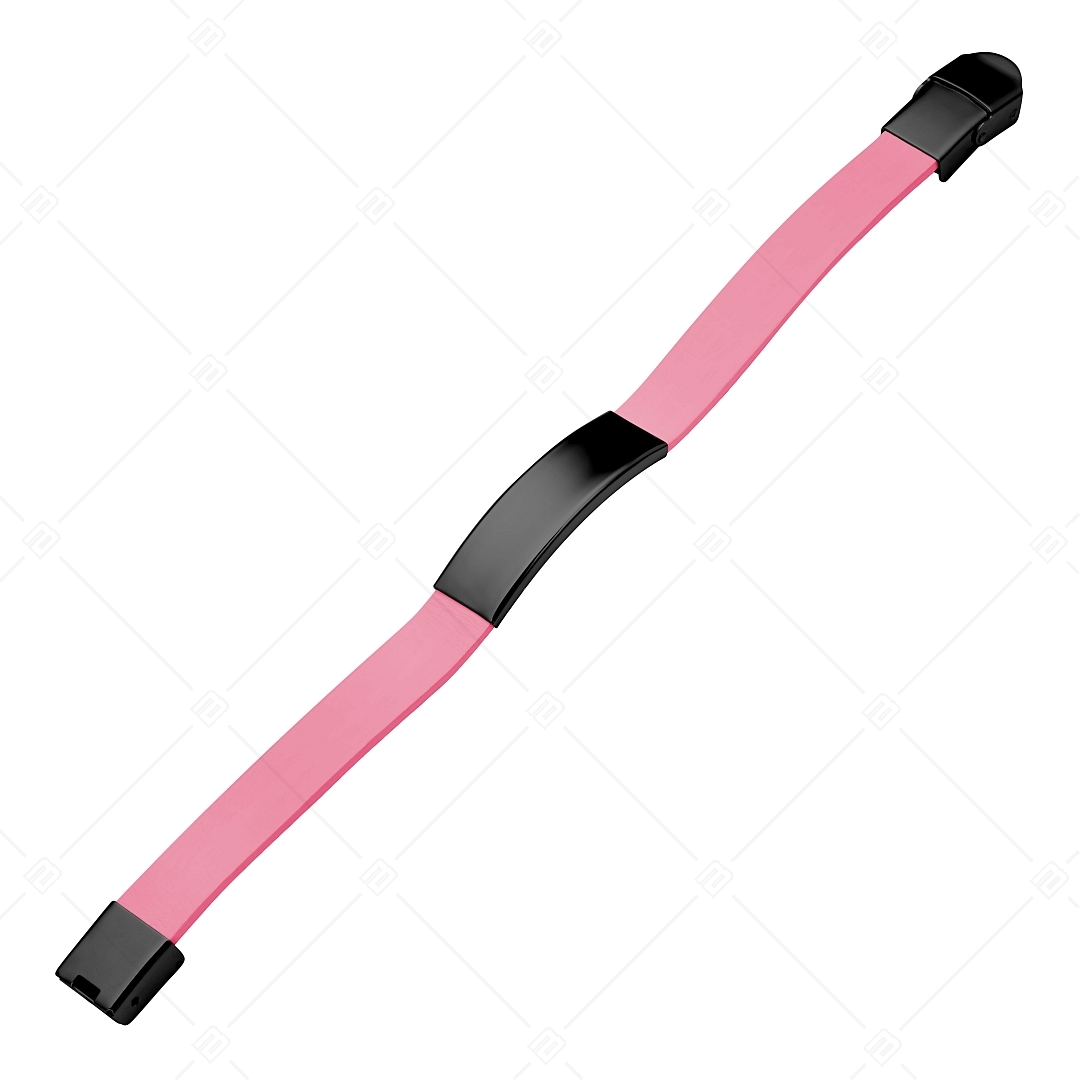 BALCANO - Rózsaszínű bőr karkötő, gravírozható, téglalap alakú fekete PVD bevonatú nemesacél fejrésszel (551011LT28)