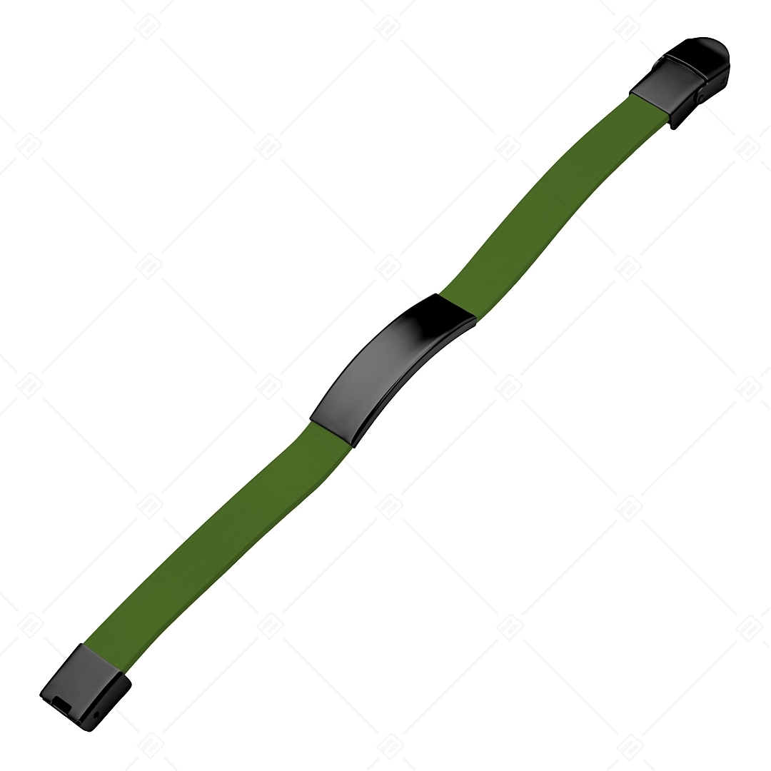 BALCANO - Zöld színű bőr karkötő, gravírozható, téglalap alakú fekete PVD bevonatú nemesacél fejrésszel (551011LT38)