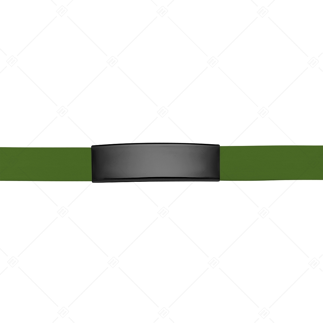 BALCANO - Zöld színű bőr karkötő, gravírozható, téglalap alakú fekete PVD bevonatú nemesacél fejrésszel (551011LT38)