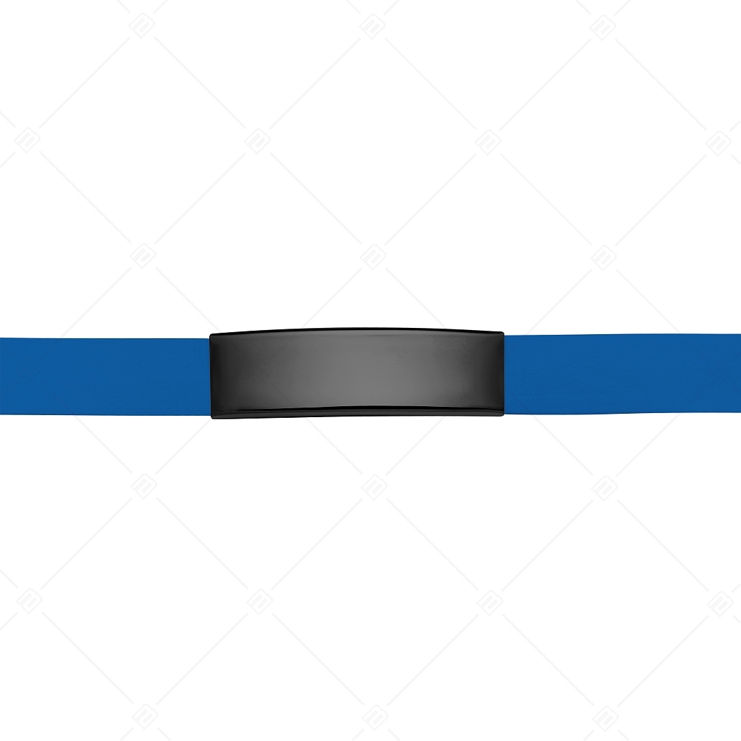 BALCANO - Kék színű bőr karkötő, gravírozható, téglalap alakú fekete PVD bevonatú nemesacél fejrésszel (551011LT48)