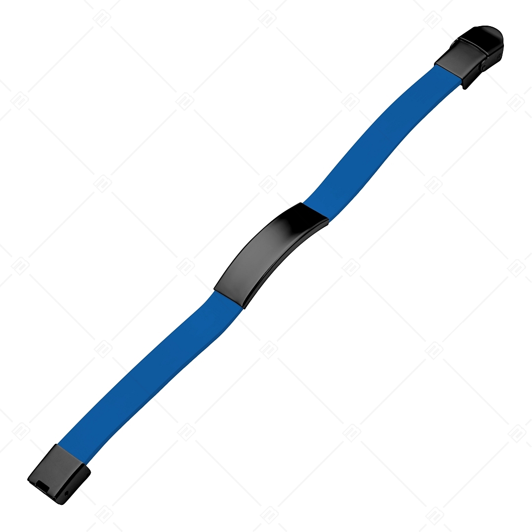BALCANO - Kék színű bőr karkötő, gravírozható, téglalap alakú fekete PVD bevonatú nemesacél fejrésszel (551011LT48)