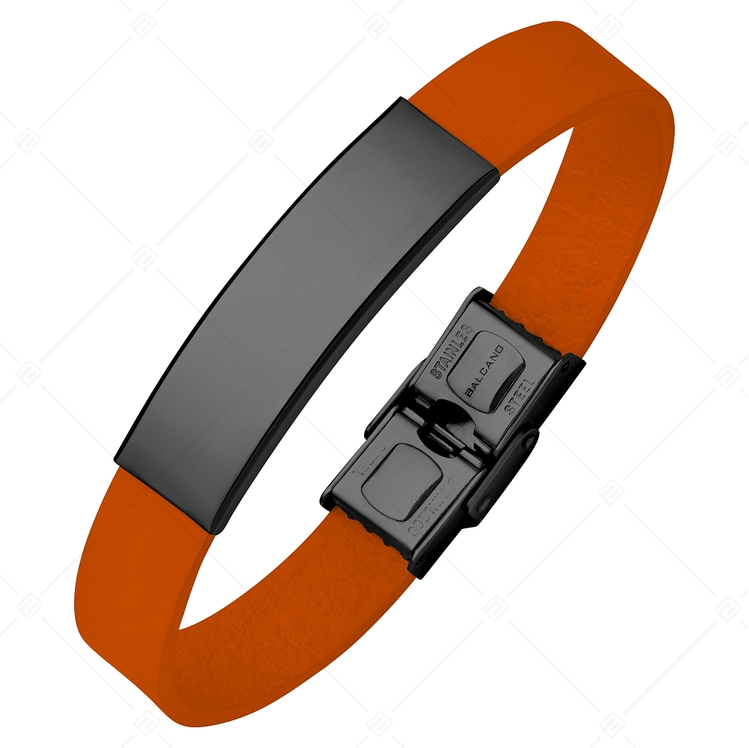 BALCANO - Narancs színű bőr karkötő, gravírozható, téglalap alakú fekete PVD bevonatú nemesacél fejrésszel (551011LT55)