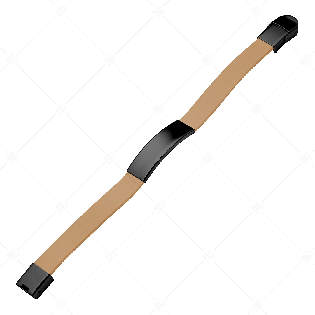 BALCANO - Világosbarna színű bőr karkötő, gravírozható, téglalap alakú fekete PVD bevonatú nemesacél fejrésszel (551011LT68)