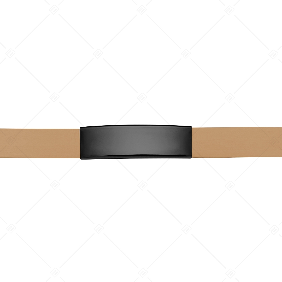 BALCANO - Világosbarna színű bőr karkötő, gravírozható, téglalap alakú fekete PVD bevonatú nemesacél fejrésszel (551011LT68)
