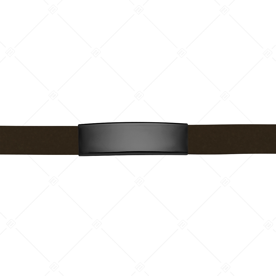 BALCANO - Sötétbarna színű bőr karkötő, gravírozható, téglalap alakú fekete PVD bevonatú nemesacél fejrésszel (551011LT69)