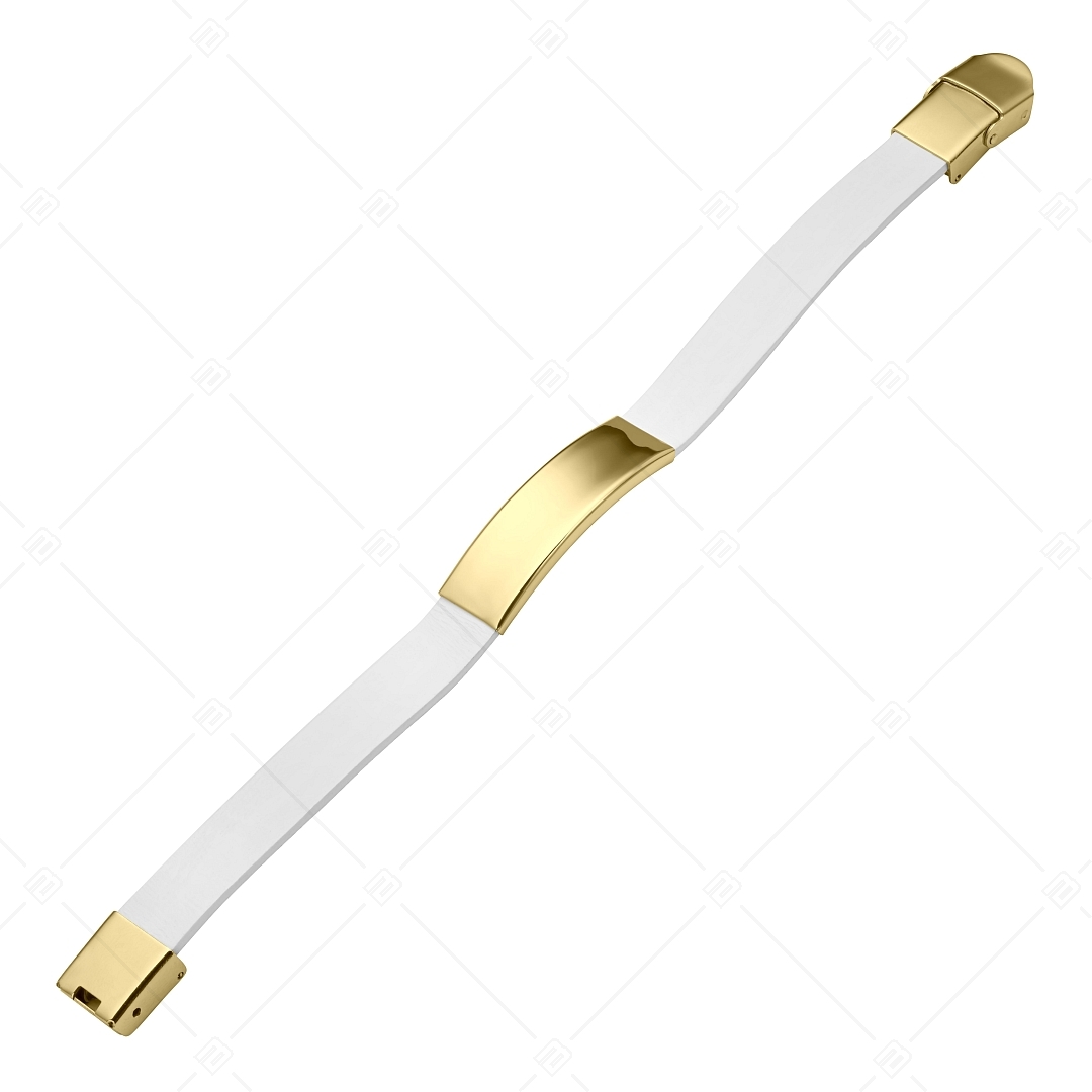 BALCANO - Fehér színű bőr karkötő, gravírozható, téglalap alakú 18K arany bevonatú nemesacél fejrésszel (551088LT00)