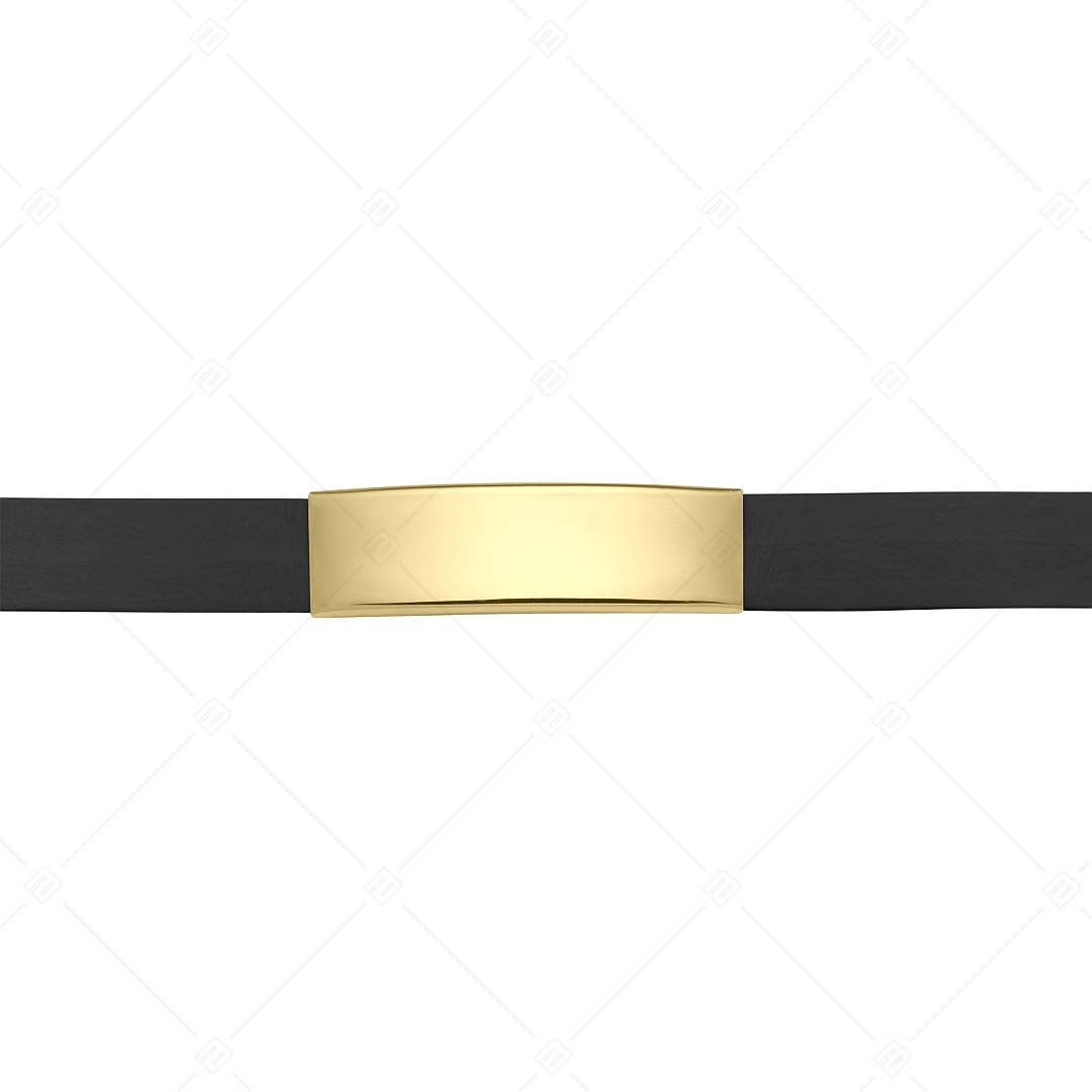 BALCANO - Fekete színű bőr karkötő, gravírozható, téglalap alakú 18K arany bevonatú nemesacél fejrésszel (551088LT11)