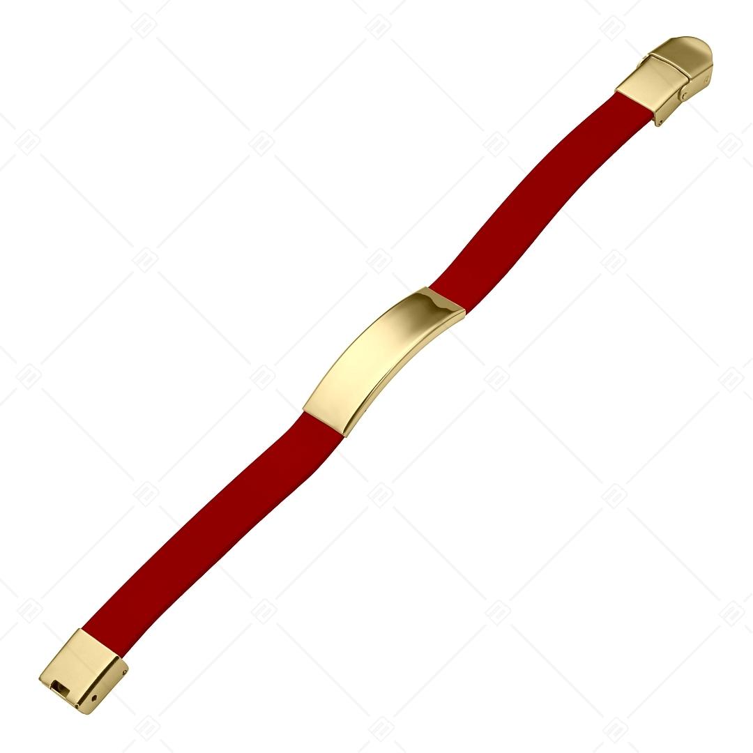 BALCANO - Piros színű bőr karkötő, gravírozható, téglalap alakú 18K arany bevonatú nemesacél fejrésszel (551088LT22)