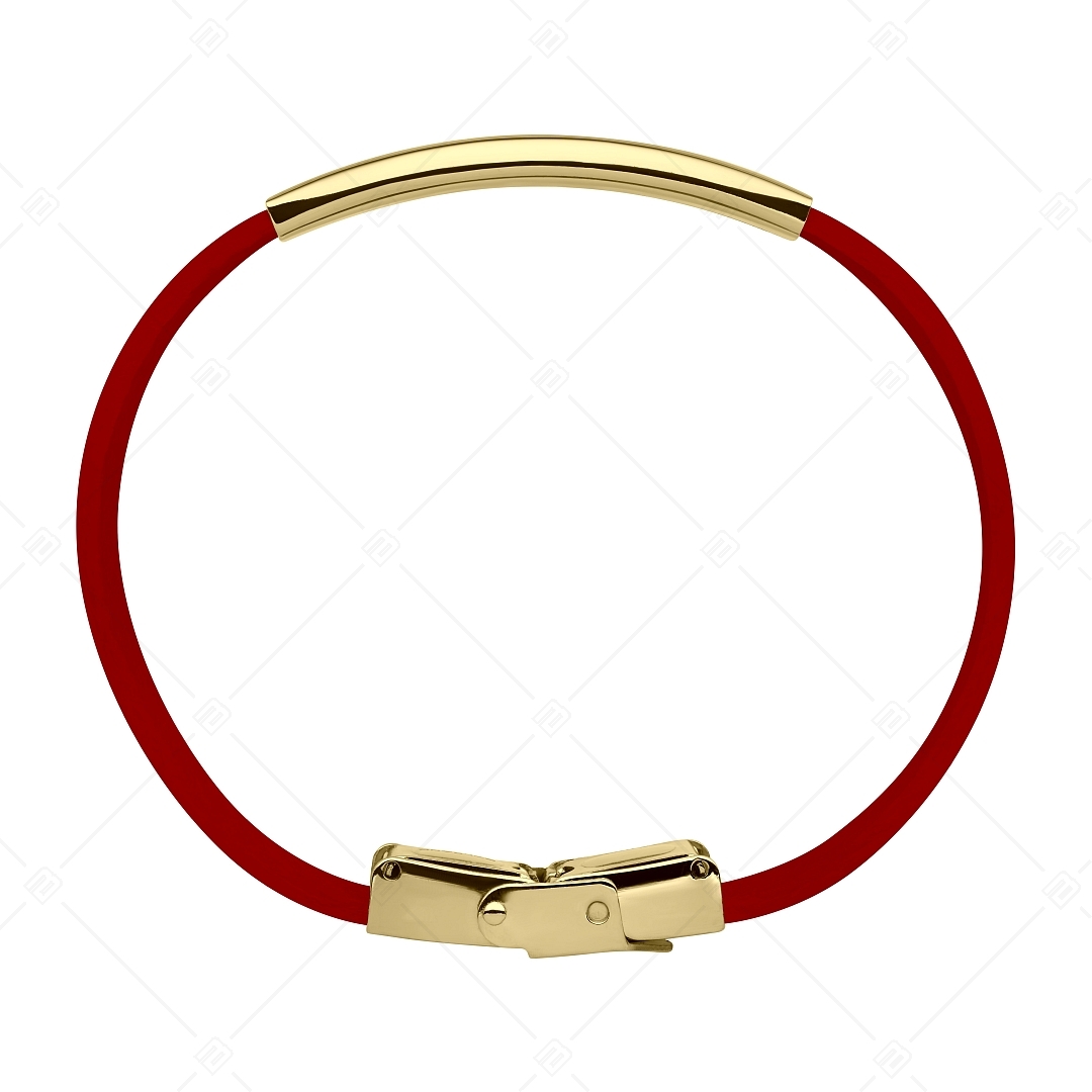 BALCANO - Piros színű bőr karkötő, gravírozható, téglalap alakú 18K arany bevonatú nemesacél fejrésszel (551088LT22)