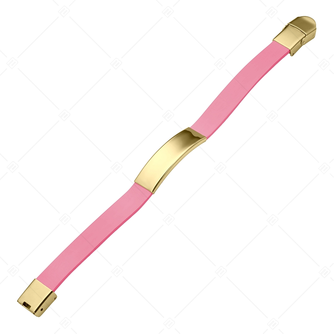 BALCANO - Rózsaszínű bőr karkötő, gravírozható, téglalap alakú 18K arany bevonatú nemesacél fejrésszel (551088LT28)