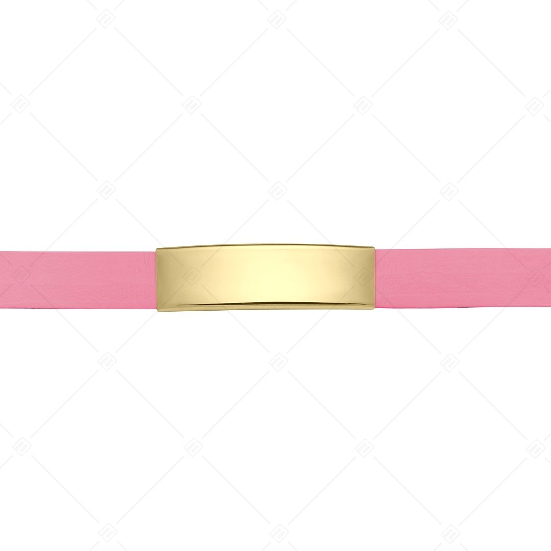 BALCANO - Rózsaszínű bőr karkötő, gravírozható, téglalap alakú 18K arany bevonatú nemesacél fejrésszel (551088LT28)