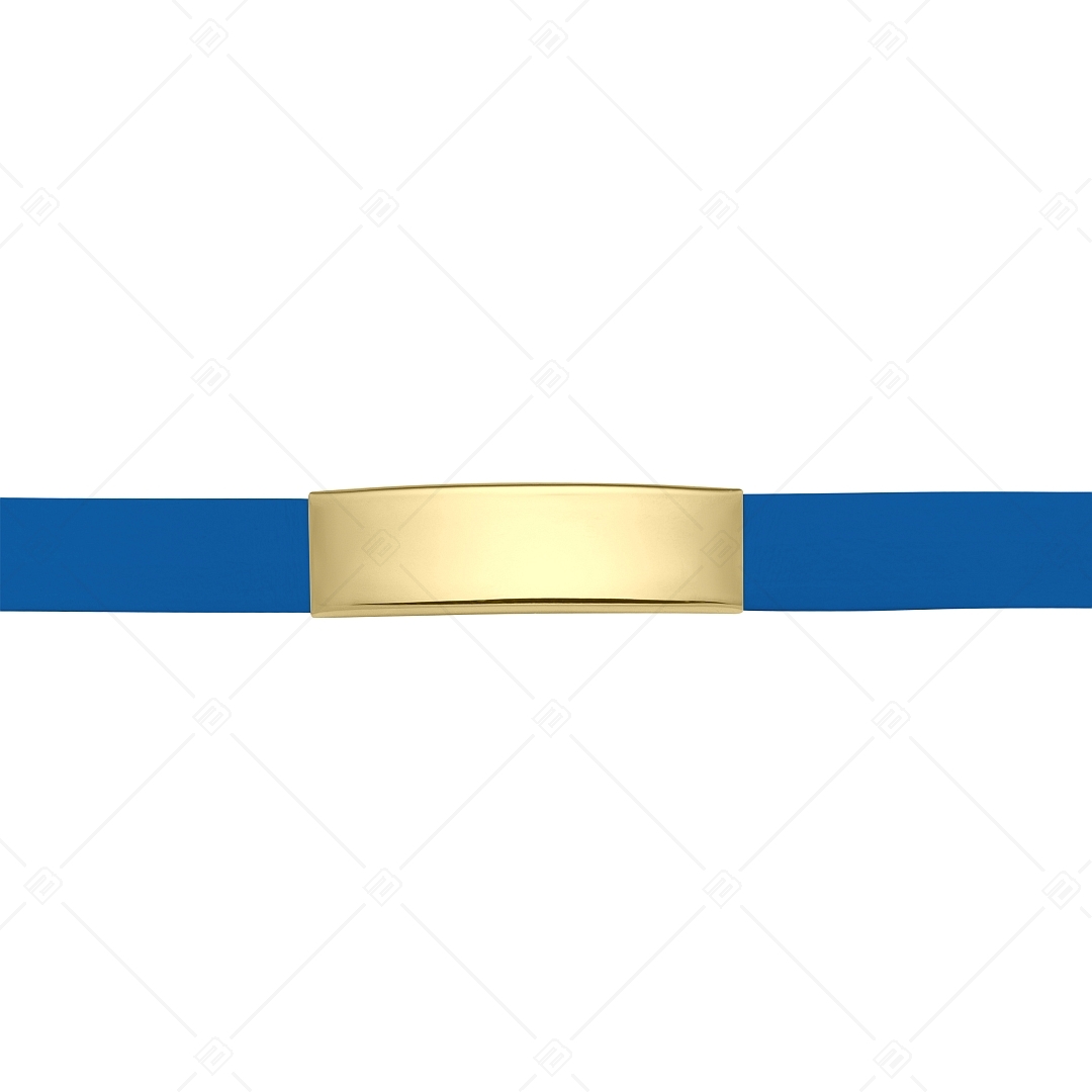 BALCANO - Kék színű bőr karkötő, gravírozható, téglalap alakú 18K arany bevonatú nemesacél fejrésszel (551088LT48)