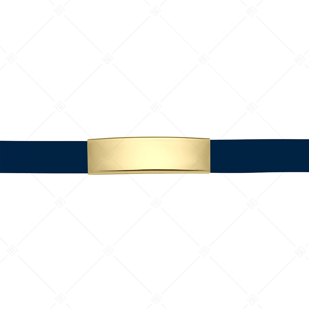 BALCANO - Sötétkék színű bőr karkötő, gravírozható, téglalap alakú 18K arany bevonatú nemesacél fejrésszel (551088LT49)