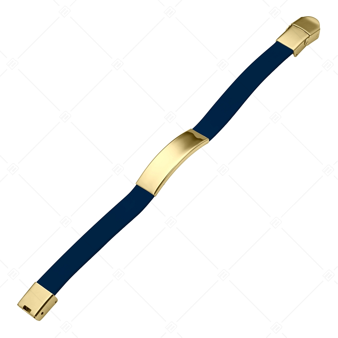 BALCANO - Sötétkék színű bőr karkötő, gravírozható, téglalap alakú 18K arany bevonatú nemesacél fejrésszel (551088LT49)