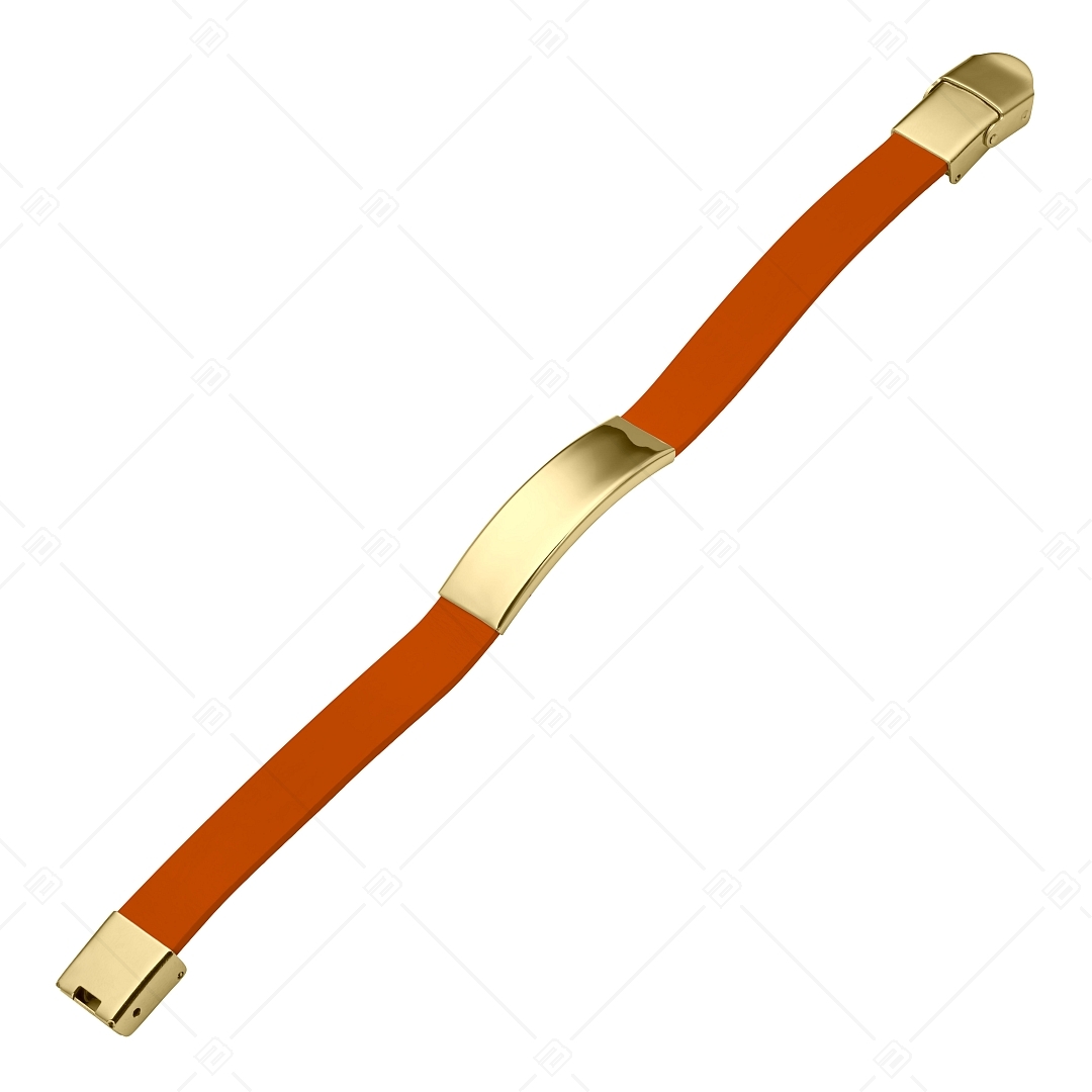 BALCANO - Narancs színű bőr karkötő, gravírozható, téglalap alakú 18K arany bevonatú nemesacél fejrésszel (551088LT55)
