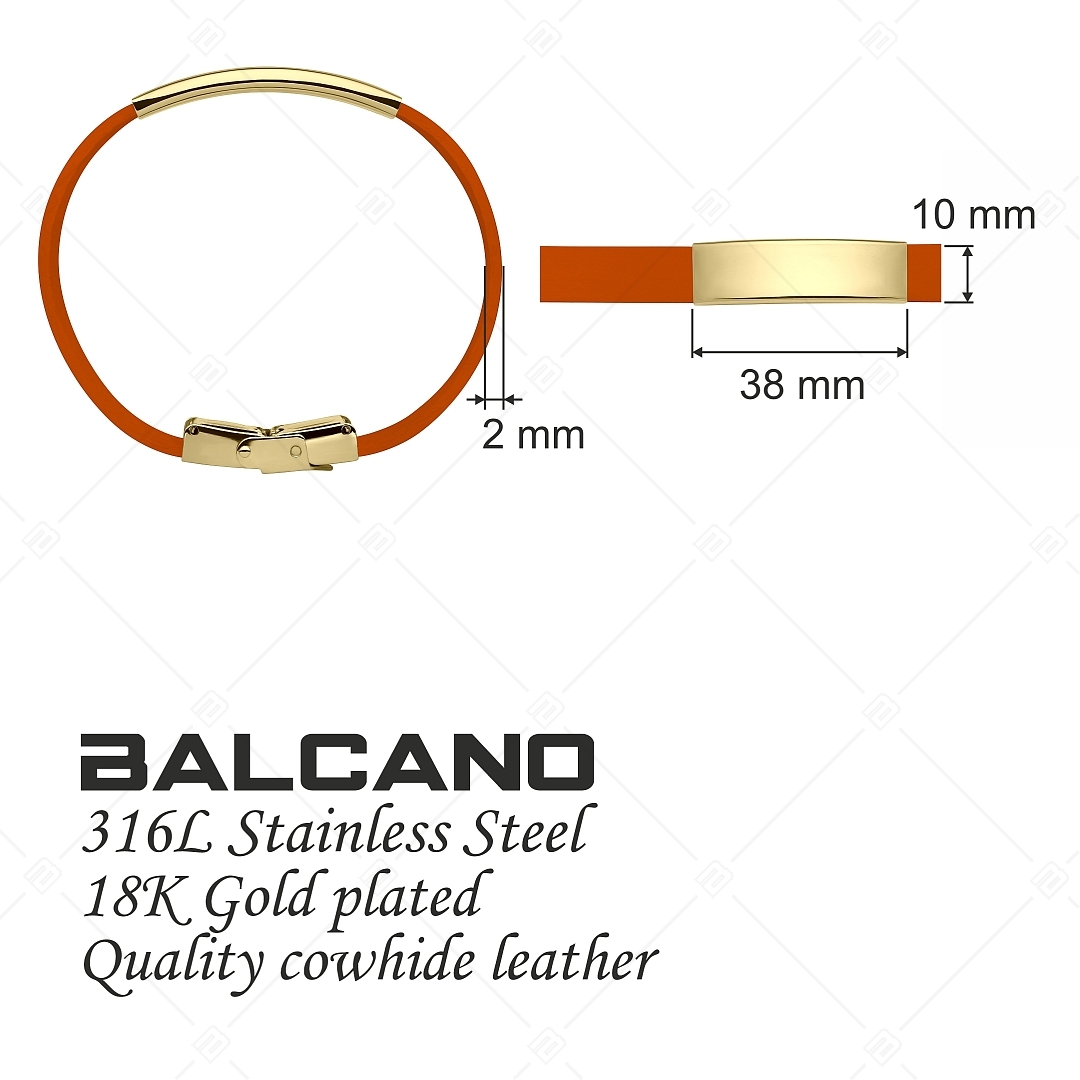BALCANO - Narancs színű bőr karkötő, gravírozható, téglalap alakú 18K arany bevonatú nemesacél fejrésszel (551088LT55)