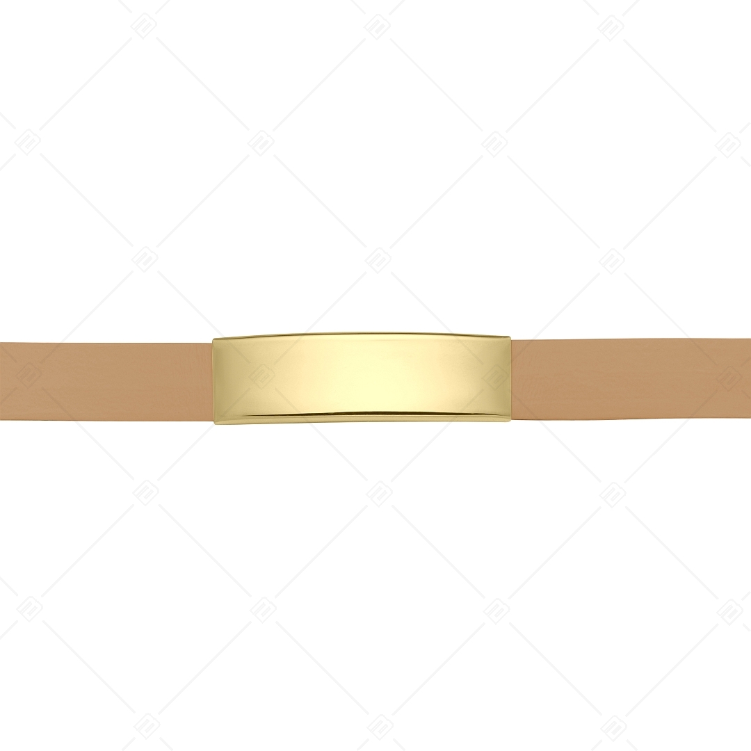 BALCANO - Világos Barna színű bőr karkötő, gravírozható, téglalap alakú 18K arany bevonatú nemesacél fejrésszel (551088LT68)