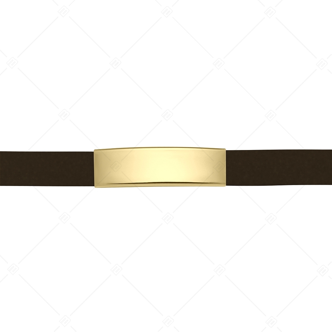 BALCANO - Sötét barna színű bőr karkötő, gravírozható, téglalap alakú 18K arany bevonatú nemesacél fejrésszel (551088LT69)