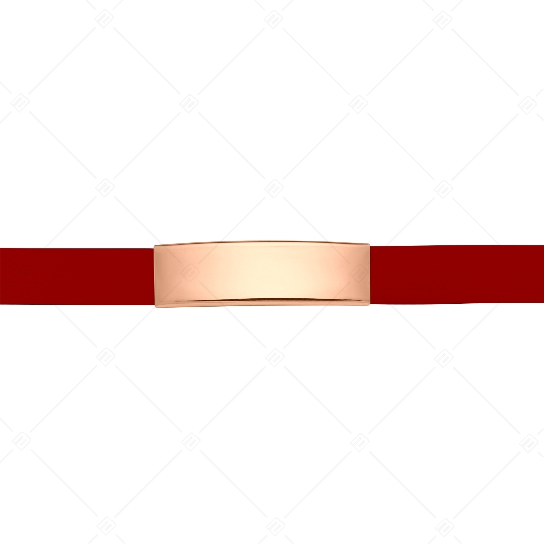 BALCANO - Piros színű bőr karkötő, gravírozható, téglalap alakú 18K rozé arany bevonatú nemesacél fejrésszel (551096LT22)