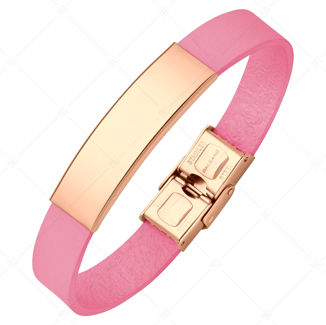 BALCANO - Rózsaszínű bőr karkötő, gravírozható, téglalap alakú 18K rozé arany bevonatú nemesacél fejrésszel (551096LT28)