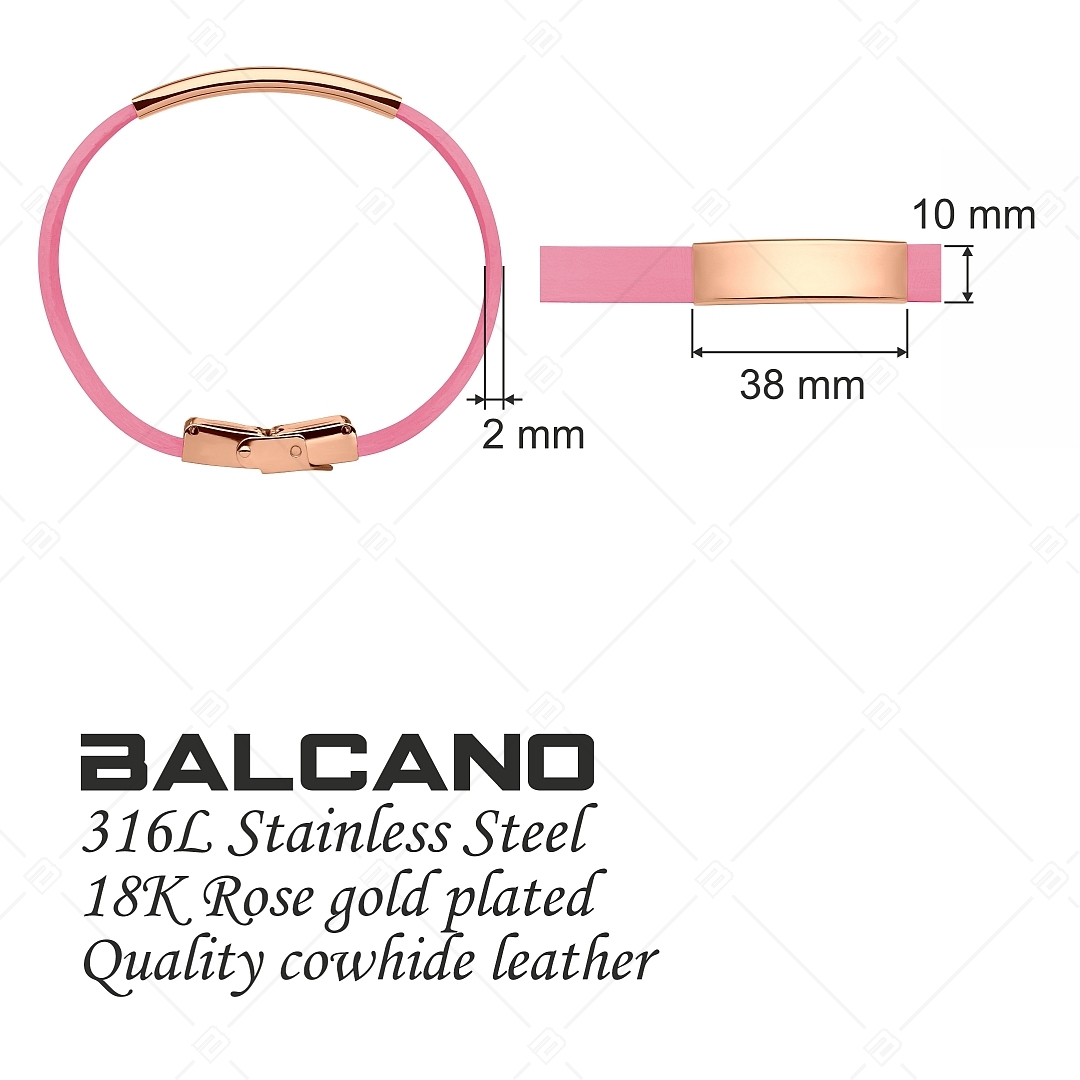 BALCANO - Rózsaszínű bőr karkötő, gravírozható, téglalap alakú 18K rozé arany bevonatú nemesacél fejrésszel (551096LT28)