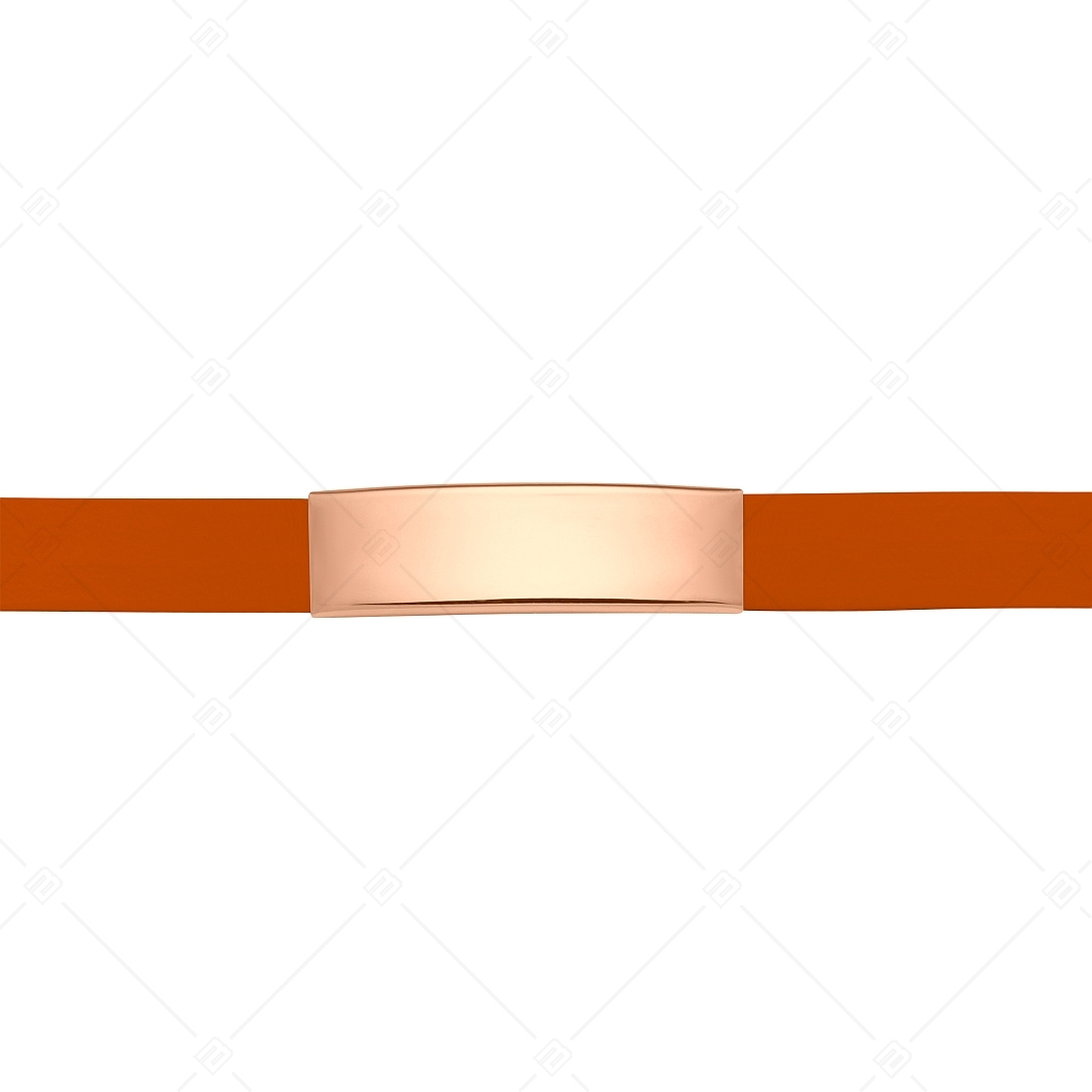 BALCANO - Narancs színű bőr karkötő, gravírozható, téglalap alakú 18K rozé arany bevonatú nemesacél fejrésszel (551096LT55)