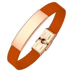 BALCANO - Narancs színű bőr karkötő, gravírozható, téglalap alakú 18K rozé arany bevonatú nemesacél fejrésszel