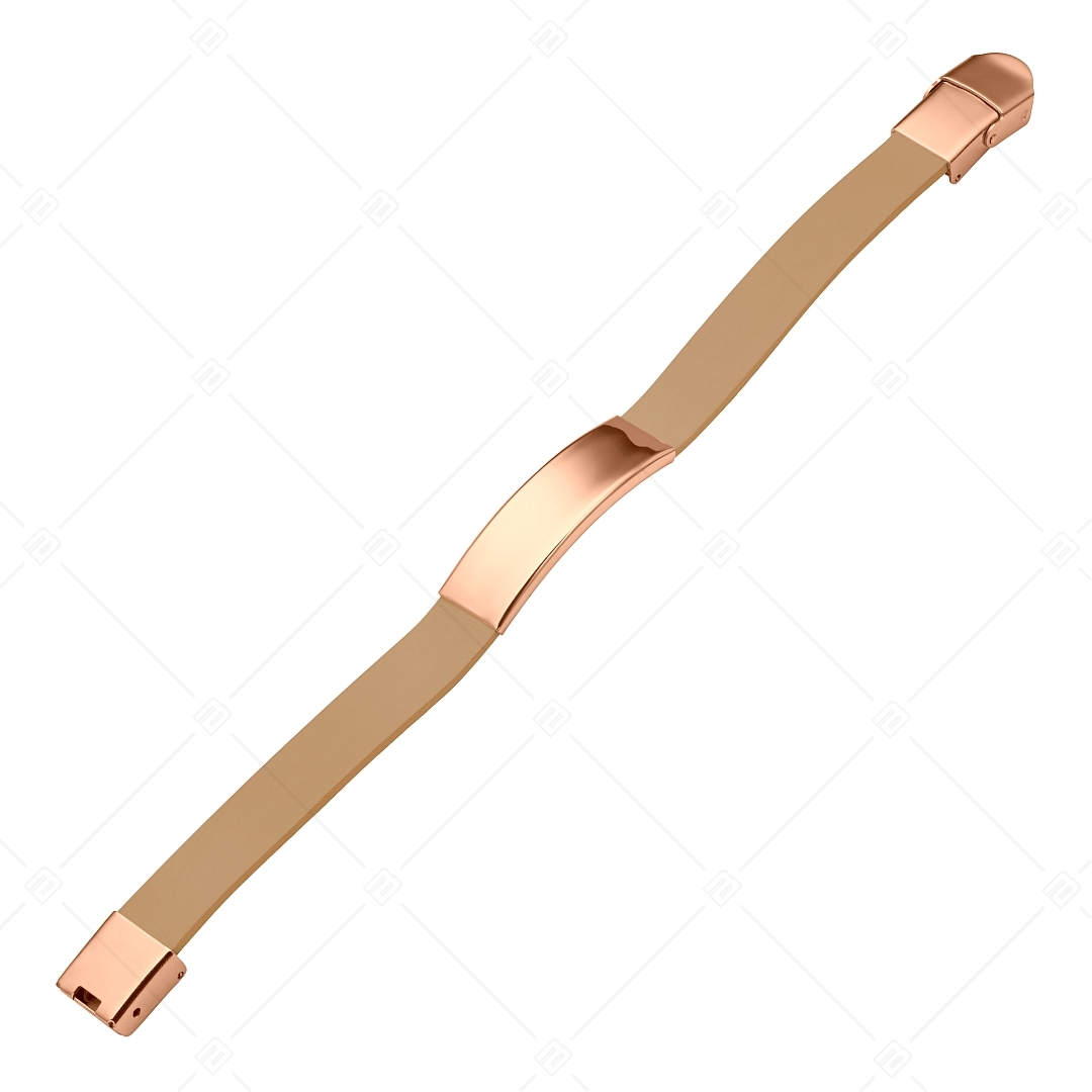 BALCANO - Világos barna színű bőr karkötő, gravírozható, téglalap alakú 18K rozé arany bevonatú nemesacél fejrésszel (551096LT68)