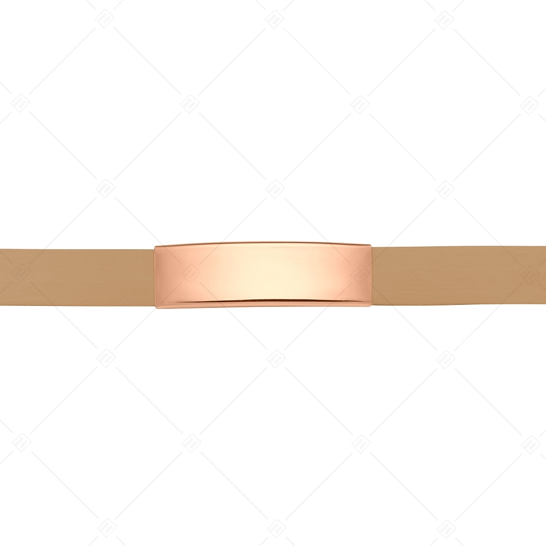 BALCANO - Világos barna színű bőr karkötő, gravírozható, téglalap alakú 18K rozé arany bevonatú nemesacél fejrésszel (551096LT68)